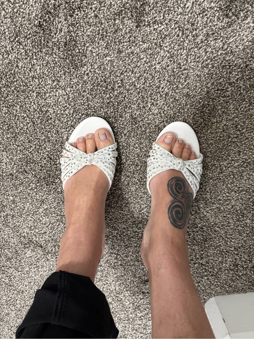 Women's White Crystal Twist Strap Slide Sandals